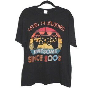 PORT & CO Level 14 Unlocked Awesome Since 2005 black cotton T shirt men's size L